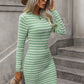 Boho Ribbed Knit Striped Pullover Mini Sweater Dress
