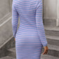 Boho Ribbed Knit Striped Pullover Mini Sweater Dress