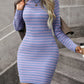 Boho Ribbed Knit Striped Pullover Mini Sweater Dress