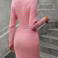 Boho Ribbed Knit Striped Pullover Mini Sweater Dress