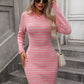 Boho Ribbed Knit Striped Pullover Mini Sweater Dress