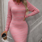 Boho Ribbed Knit Striped Pullover Mini Sweater Dress