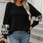 Bohemian Pullover Knit Sweater with Modern Line Art