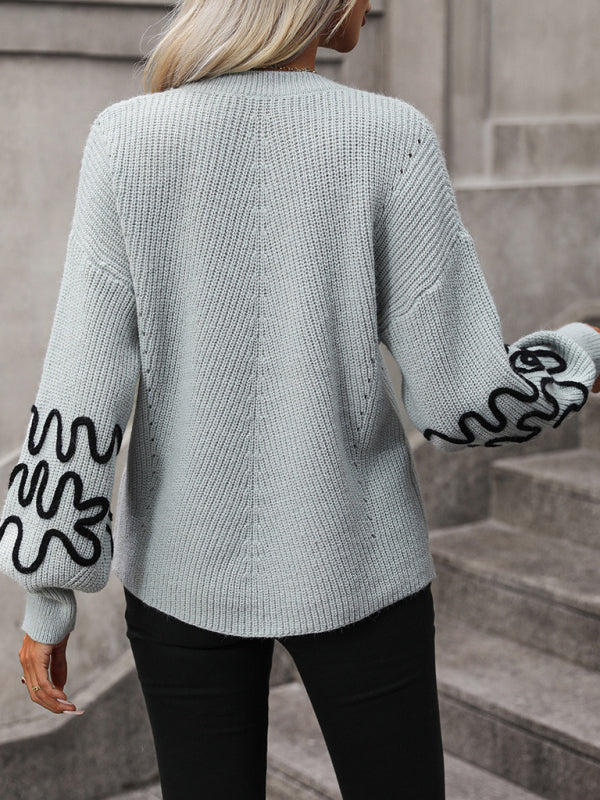 Bohemian Pullover Knit Sweater with Modern Line ArtBohemian Pullover Knit Sweater with Modern Line ArtBohemian Pullover Knit Sweater with Modern Line Art