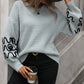 Bohemian Pullover Knit Sweater with Modern Line Art