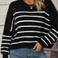 Boho Round Neck Knitted Pullover Striped Sweater