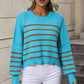 Boho Round Neck Knitted Pullover Striped Sweater