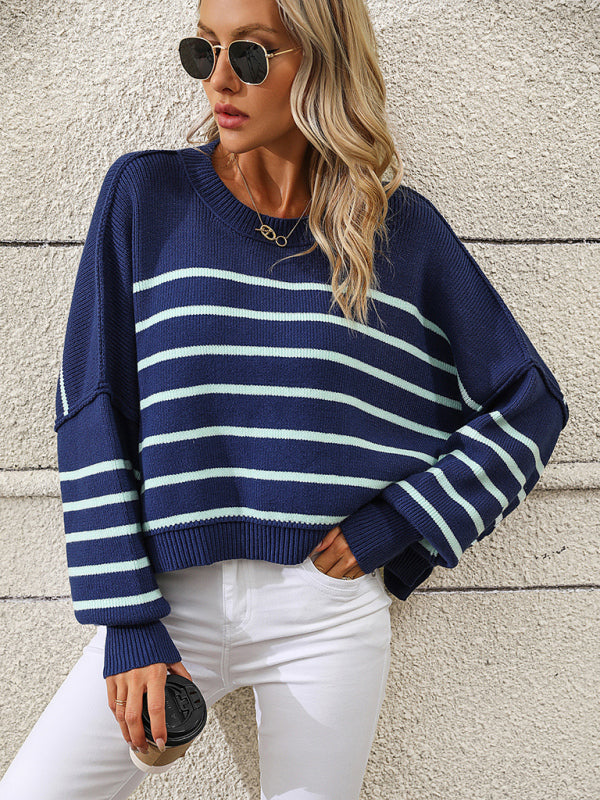 Boho Round Neck Knitted Pullover Striped SweaterBoho Round Neck Knitted Pullover Striped SweaterBoho Round Neck Knitted Pullover Striped Sweater