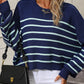 Boho Round Neck Knitted Pullover Striped Sweater