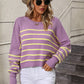 Boho Round Neck Knitted Pullover Striped Sweater