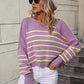 Boho Round Neck Knitted Pullover Striped Sweater