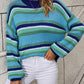 Boho Dropped Shoulder Crewneck Knit Striped Sweater