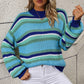 Boho Dropped Shoulder Crewneck Knit Striped Sweater