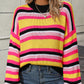 Boho Dropped Shoulder Crewneck Knit Striped Sweater