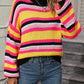 Boho Dropped Shoulder Crewneck Knit Striped Sweater