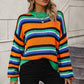 Boho Dropped Shoulder Crewneck Knit Striped Sweater