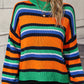 Boho Dropped Shoulder Crewneck Knit Striped Sweater