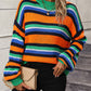 Boho Dropped Shoulder Crewneck Knit Striped Sweater