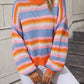 Boho Dropped Shoulder Crewneck Knit Striped Sweater