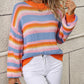 Boho Dropped Shoulder Crewneck Knit Striped Sweater