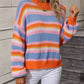 Boho Dropped Shoulder Crewneck Knit Striped Sweater