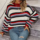 Boho Dropped Shoulder Crewneck Knit Striped Sweater