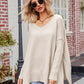 Boho Loose V Neck Side Slit Knit Cozy Pullover Sweater