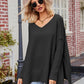 Boho Loose V Neck Side Slit Knit Cozy Pullover Sweater