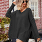 Boho Loose V Neck Side Slit Knit Cozy Pullover Sweater