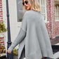 Boho Loose V Neck Side Slit Knit Cozy Pullover Sweater