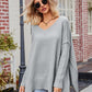 Boho Loose V Neck Side Slit Knit Cozy Pullover Sweater