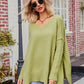 Boho Loose V Neck Side Slit Knit Cozy Pullover Sweater