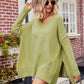 Boho Loose V Neck Side Slit Knit Cozy Pullover Sweater