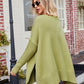 Boho Loose V Neck Side Slit Knit Cozy Pullover Sweater
