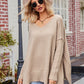 Boho Loose V Neck Side Slit Knit Cozy Pullover Sweater