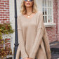Boho Loose V Neck Side Slit Knit Cozy Pullover Sweater
