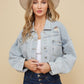 Boho Country Western Ripped Denim Rhinestone Tassel Cropped Jacket
