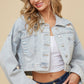 Boho Country Western Ripped Denim Rhinestone Tassel Cropped Jacket