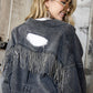Boho Country Western Ripped Denim Rhinestone Tassel Cropped Jacket