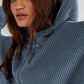 Bohemian Long Sleeve Loose Waffle Knit Casual Zip Front Hoodie
