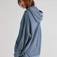 Bohemian Long Sleeve Loose Waffle Knit Casual Zip Front Hoodie