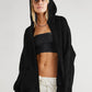 Bohemian Long Sleeve Loose Waffle Knit Casual Zip Front Hoodie
