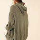 Bohemian Long Sleeve Loose Waffle Knit Casual Zip Front Hoodie