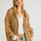 Bohemian Long Sleeve Loose Waffle Knit Casual Zip Front Hoodie