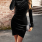 Sexy Boho Womens Round Neck Velvet Long Sleeve Holiday Dress