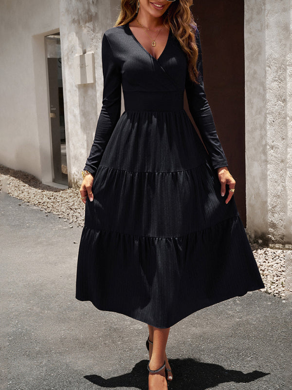 Women's Bohemian Autumn Long Sleeve V-Neck Empire Waist Dress