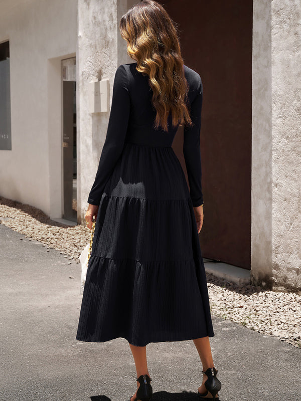 Women's Bohemian Autumn Long Sleeve V-Neck Empire Waist Dress