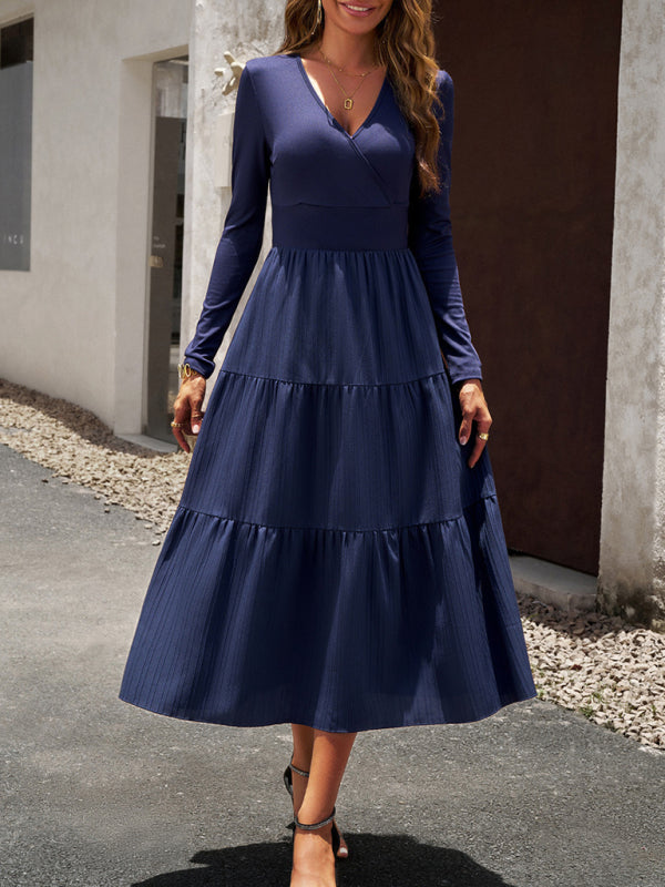 Bohemian Women's Autumn Long Sleeve V-Neck Empire Waist Dress