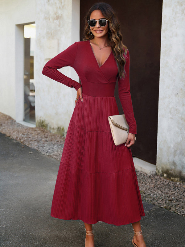 Bohemian Women's Autumn Long Sleeve V-Neck Empire Waist Dress