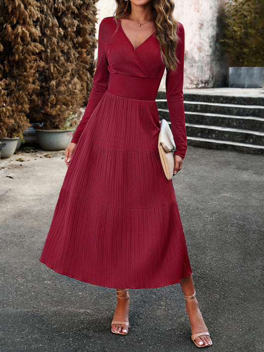 Women's Bohemian Autumn Long Sleeve V-Neck Empire Waist Dress
